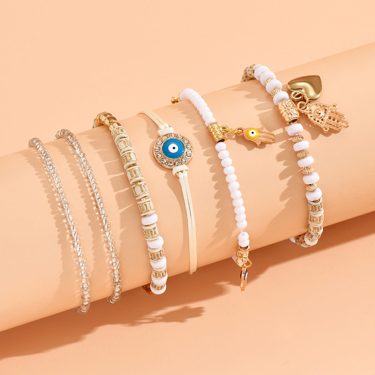 Venta al por mayor Devil Eye Bohemian Beaded Alloy Bracelet Set de 6